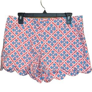 •CROWN & IVY•PINK/BLUE/WHITE GEOMETRIC PATTERN SCALLOPED HEM SHORTS SIZE 12P EUC